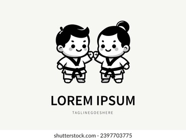 Cute Judo, Taekwondo, Karate Athletes Ready for a Gentle Contest in Logo. Vector illustration