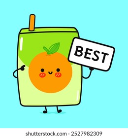 Süße Saft mit Poster am besten. Handgezeichneter Cartoon-Kawaii-Vektorsymbol. Einzeln auf blauem Hintergrund. Orangensaft-Thinkkonzept