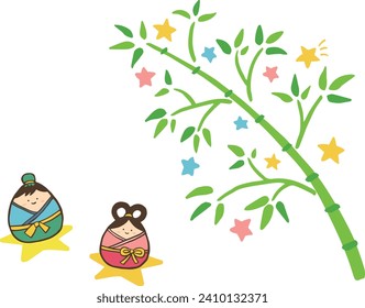Cute July 7th Tanabata handwritten illustration of Orihime and Hikoboshi
