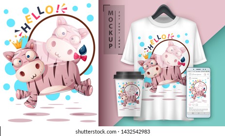 Cute jump teddy - mockup for your idea. Vector eps 10