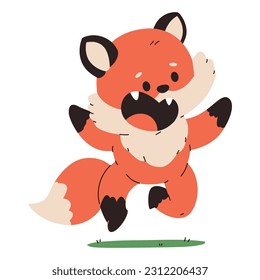 Cute jumping baby fox vector cartoon character isolated on a white background.