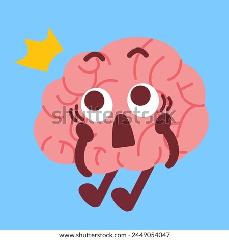 Cute Jumping Brain Character Shocking Moment Doodle Illustration Vector Asset