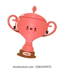 Cute Jumping Bronze Trophy Cup Cartoon Character with a Joyful Expression