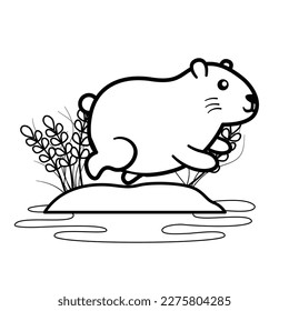 CUTE JUMPING CAPYBARA COLORING BOOK VECTOR