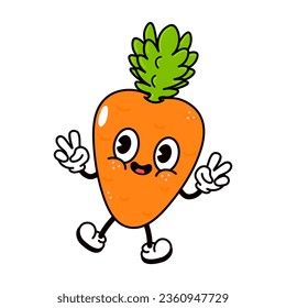 Cute jumping Carrot character. Vector hand drawn traditional cartoon vintage, retro kawaii character illustration icon. Isolated white background. Carrot jump character concept