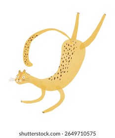 Cute Jumping Cheetah. Funny Print With Cheetah. Childish Drawing-like Vector Illustration Of Happy Leopard. Yellow Wild Cat On A White Background. Kids Room Decoration. RGB Colors.