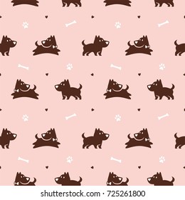 cute jumping dog with bone and paw seamless pattern vector background