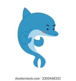 Cute jumping dolphin. Funny blue dolphinfish character cartoon vector illustration