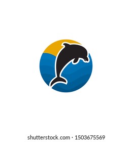 cute jumping dolphin logo design vector template
