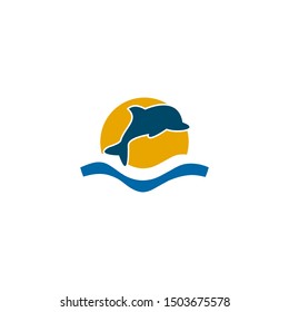 cute jumping dolphin logo design vector template