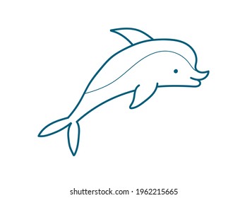 Cute jumping dolphin. Outline vector illustration isolated on a white background.