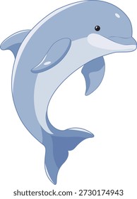 Cute jumping dolphin in playful flat vector style. Suitable for children designs, ocean themes, summer concepts, stickers, and learning materials