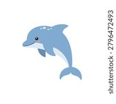 Cute jumping dolphin vector illustration isolated cartoon marine mammal character