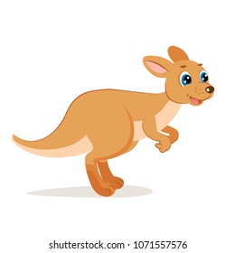 Cute Jumping Kangaroo Vector. Illustration Of Funny Running Wallaroo. Australian Animals Vector.