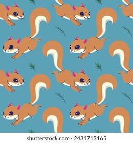CUTE JUMPING SQUIRREL SEAMLESS PATTERN