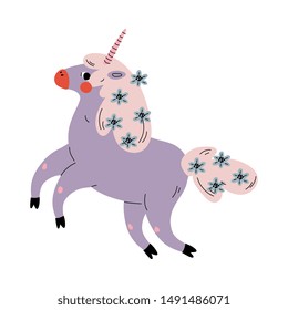 Cute Jumping Uncorn, Adorable Fantasy Animal Character, Side View Vector Illustration