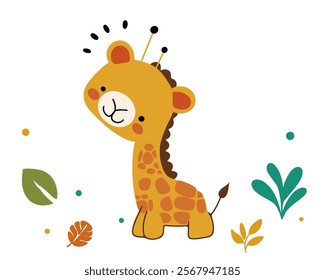 Cute Jungle Animal Giraffe for a Vibrant Wildlife Theme Illustration. Vector illustration