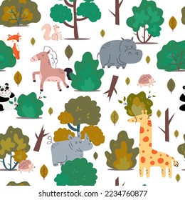 Cute jungle animal seamless pattern