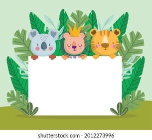 cute jungle animals and board