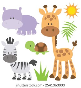 Cute jungle animals bundle vector cartoon illustration