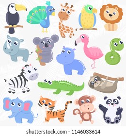 Cute jungle animals. Flat design.