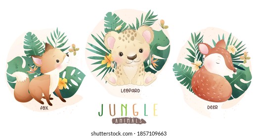 Cute Jungle Animals With Floral Collection