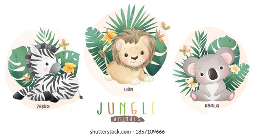 Cute jungle animals with floral collection