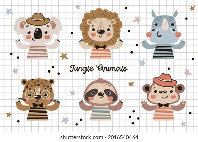 Cute jungle animals illustration collection for kids