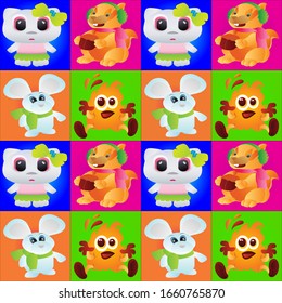 Cute jungle animals seamless pattern background illustration