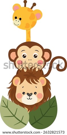 Cute Jungle Animals Stacked Together