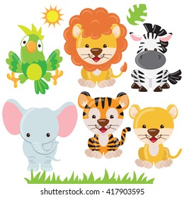 Cute jungle animals vector illustration