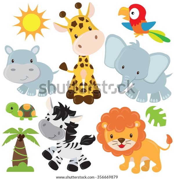 Cute Jungle Animals Vector Illustration Stock Vector Royalty Free