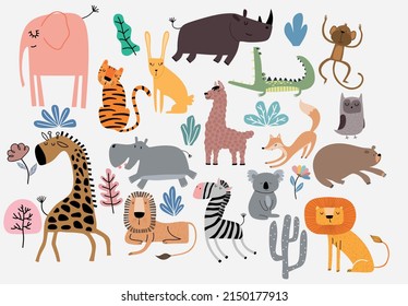 Cute Jungle Animals Vector Set