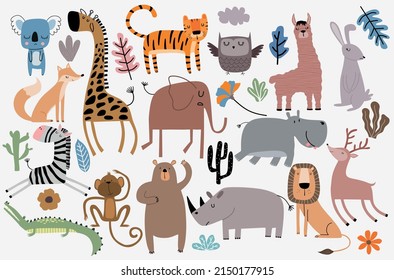 Cute Jungle Animals Vector Set