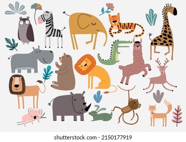 Cute Jungle Animals Vector Set