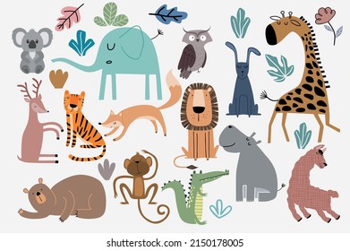 Cute Jungle Animals Vector Set