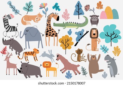 Cute Jungle Animals Vector Set