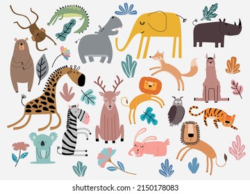 Cute Jungle Animals Vector Set