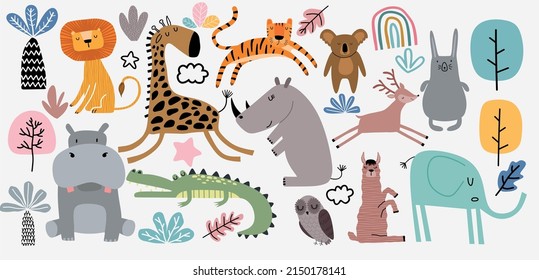 Cute Jungle Animals Vector Set