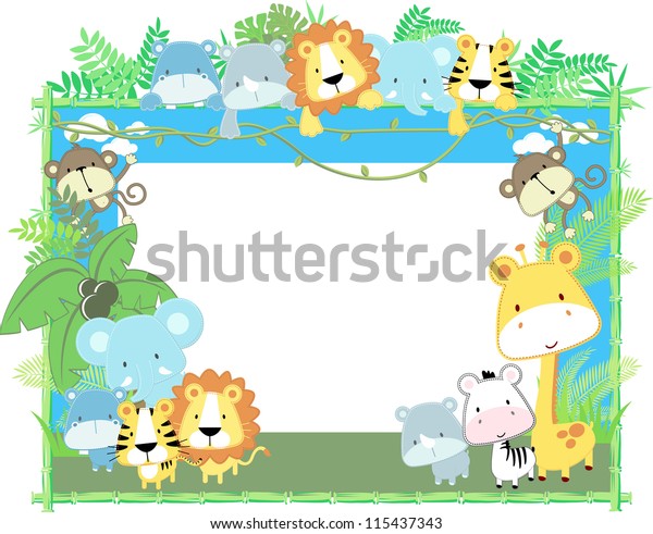 Jolie Jungle Bebe Animaux Jungle Plantes Image Vectorielle De Stock Libre De Droits