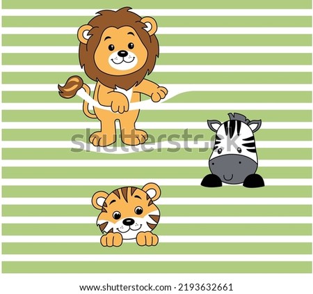 cute jungle friends, cute lion, cute tiger, cute zebra, playing animals