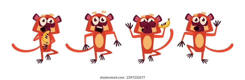 Cute Jungle Monkey Character with Long Tail and Big Eyes Vector Set