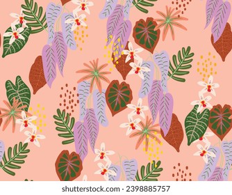 Cute  Jungle. Seamless pattern  Hand drawn vector illustration. Design for kid fashion , fabric, textile, wallpaper , wrapping and all prints  