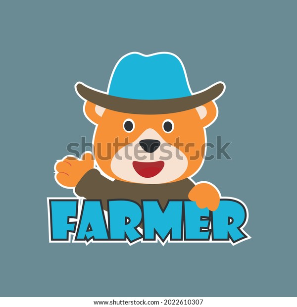 Cute junior farmer. Cartoon hand drawn vector\
illustration. Can be used for t-shirt print, kids wear fashion\
design, invitation card. fabric, textile, nursery wallpaper, poster\
and other decoration.