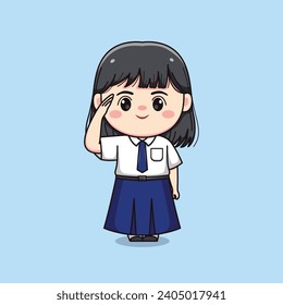 cute junior high school student girl saluting chibi kawaii