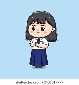 cute junior high school student girl greeting chibi kawaii