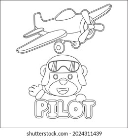 Cute junior pilot. Cartoon hand drawn vector illustration. Cartoon isolated vector illustration, Creative vector Childish design for kids activity colouring book or page.