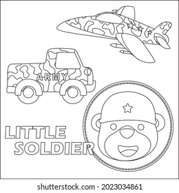 Cute junior soldier. Cartoon hand drawn vector illustration. Cartoon isolated vector illustration, Creative vector Childish design for kids activity colouring book or page.