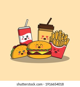 cute junk food cartoon illustraton