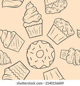 cute junk food dessert character seamless pattern
